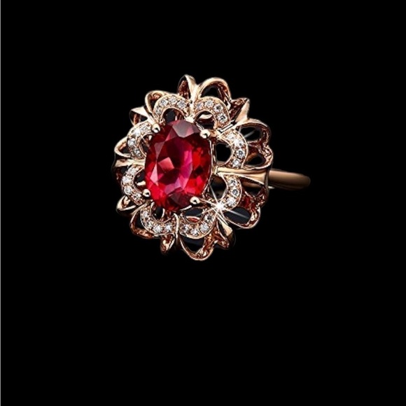 18k Rose Gold Plated Colorful Gemstone Ring Crystal Ruby inlaid Halo Design - Picture 2 of 7